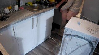A horny brunette wife fucks her plumber while her husband is away