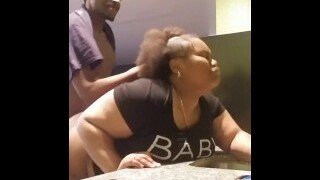Amateur fuck in the kitchen with a big black woman