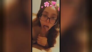 This brunette whore is caught by her mom riding her boyfriend's cock 