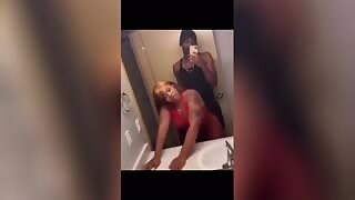 This sexy thick ebony slut gets her pussy and face fucked in the toilet 
