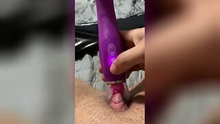This nasty girl masturbates with a sucking and licking vibrator