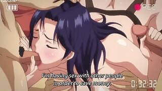 A busty hentai housewife repays her husband's debt